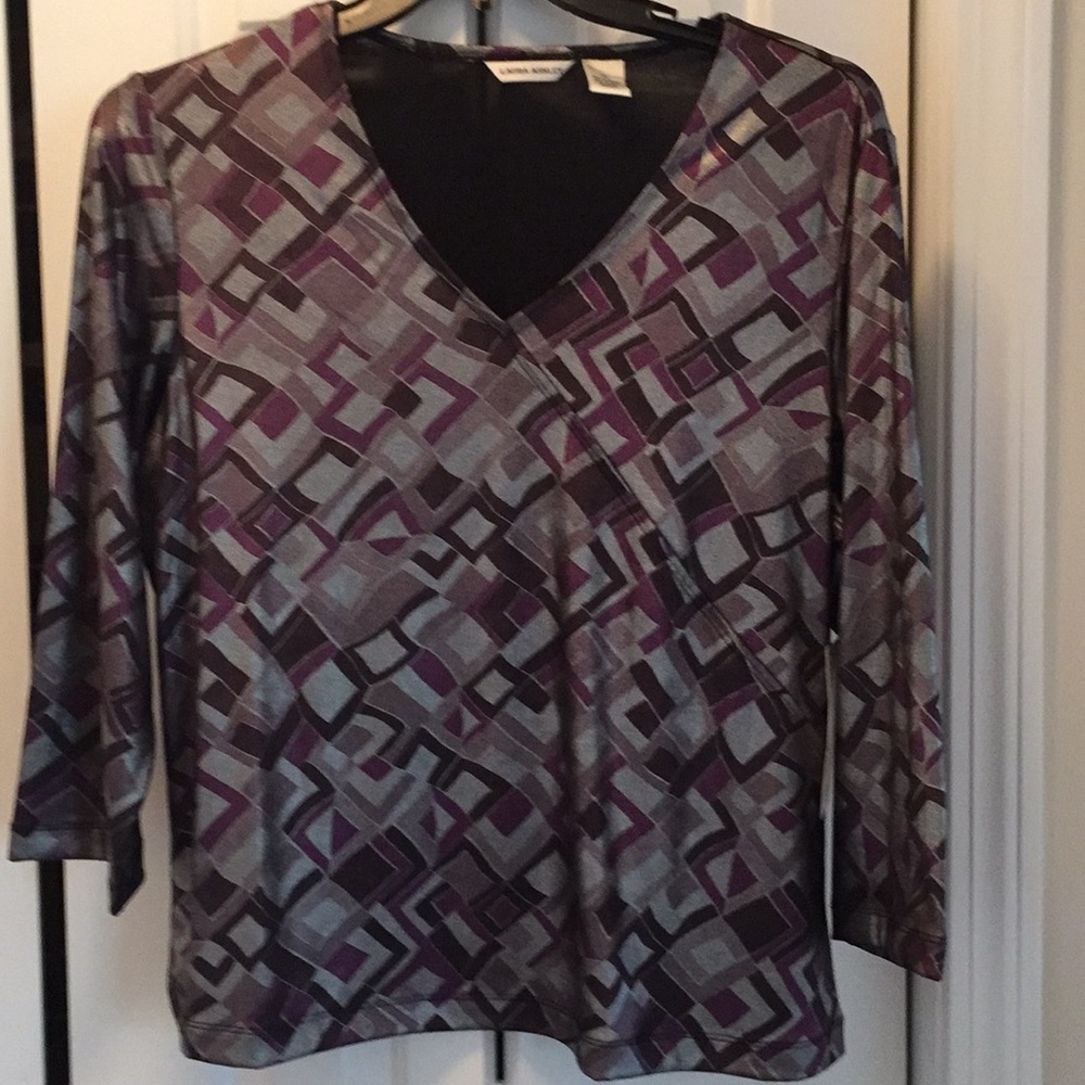 Laura Ashley metallic grey and purple top